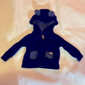 Carter’s Baby Jacket Navy Blue Hooded Full Zip Sweater with Ears Size 0-3mo.